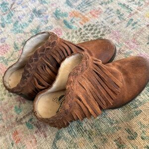 Freebird Brown Fringe Heeled Slip On Boots